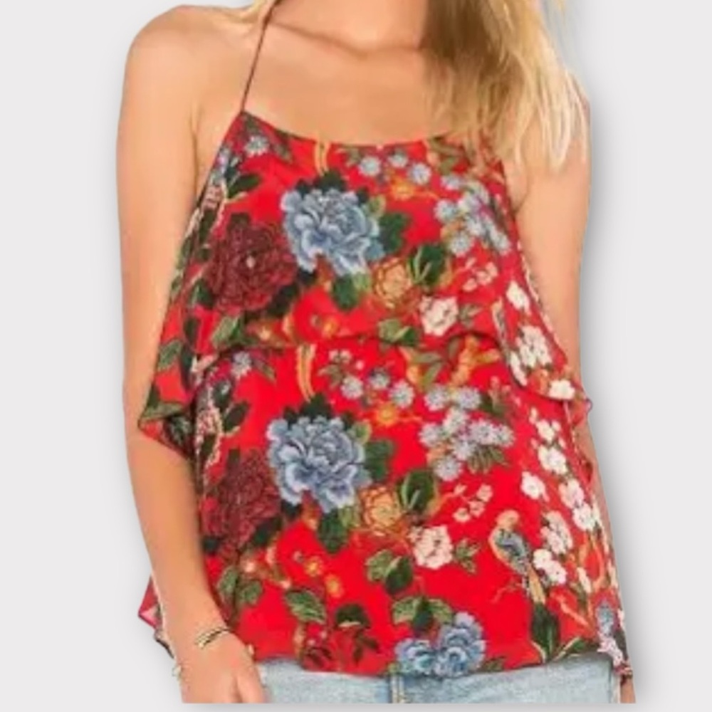 Alice + Olivia Women’s Marybeth Top Blouse Medium 100% Silk Halter Floral Dainty